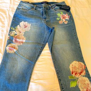 Denim Capri with Floral detail size 6 NWT